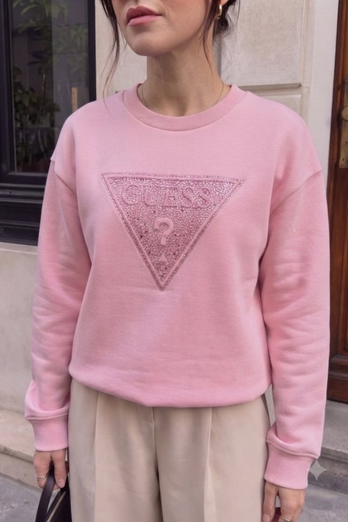 GES ÜÇGEN TAŞLI SWEATSHİRT  Pembe