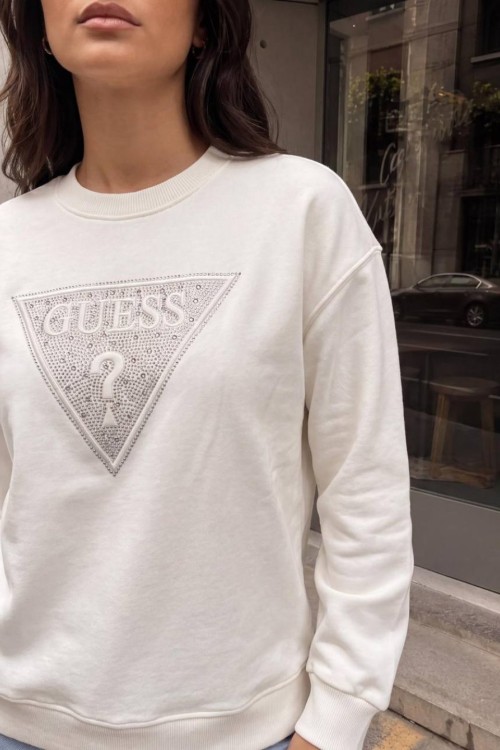 GES ÜÇGEN TAŞLI SWEATSHİRT  Beyaz