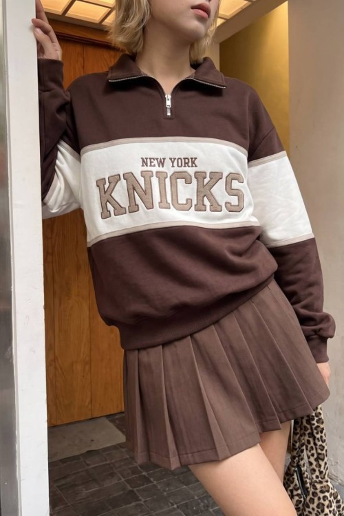 NEW YORK KNICKS YAZILI SWEATSHİRT  Acı Kahve