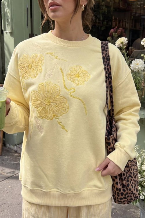 3 PAPATYA BASKILI SWEATSHİRT  Sarı