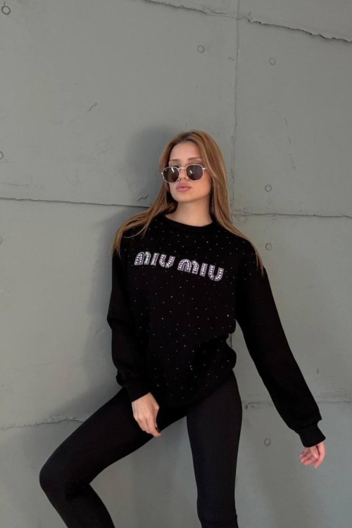 MI MI TAŞLI SWEATSHİRT  Siyah