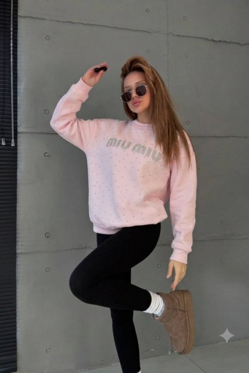 MI MI TAŞLI SWEATSHİRT  Pembe