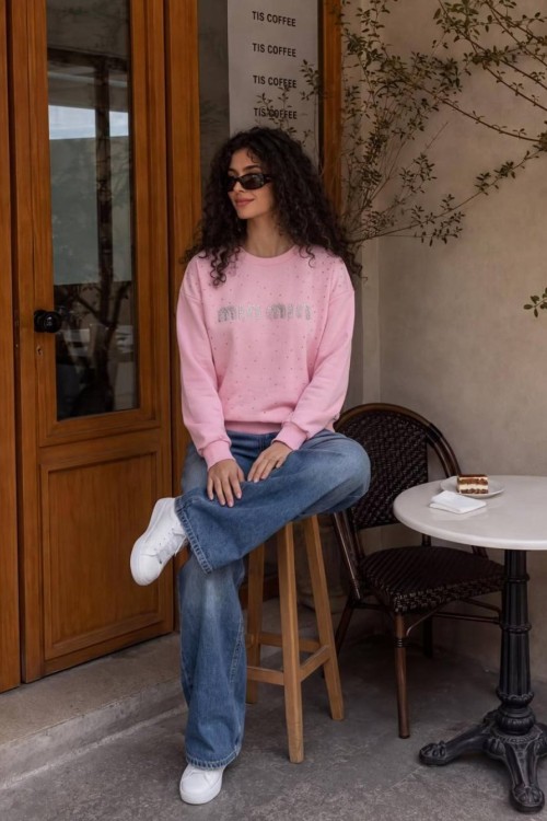 MI MI TAŞLI SWEATSHİRT  Pembe