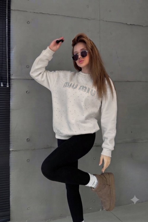 MI MI TAŞLI SWEATSHİRT  Bej