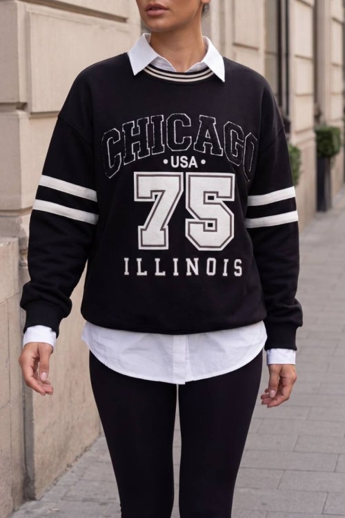 CHICAGO YAZILI SWEATSHİRT  Siyah