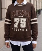 CHICAGO YAZILI SWEATSHİRT  Acı Kahve