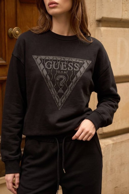 GES SORU İŞARETLİ DALGALI SWEATSHİRT  Siyah