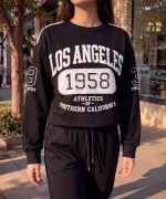LOS ANGELES 1958 YAZILI SWEATSHİRT  Siyah