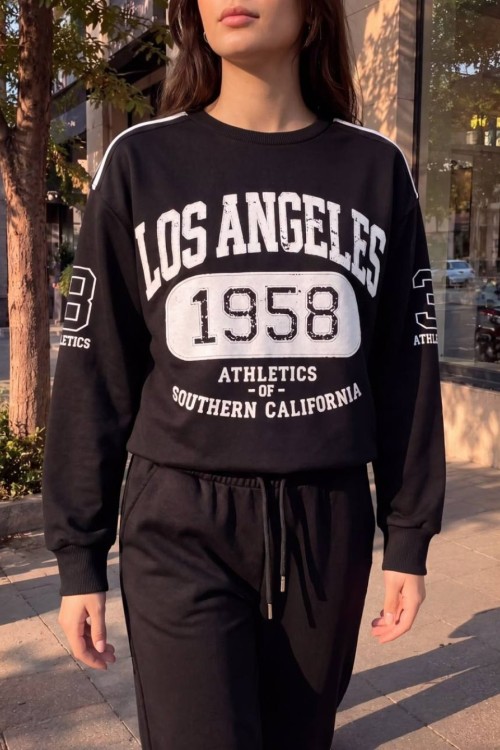 LOS ANGELES 1958 YAZILI SWEATSHİRT  Siyah