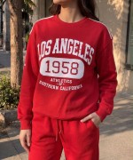 LOS ANGELES 1958 YAZILI SWEATSHİRT  Kırmızı