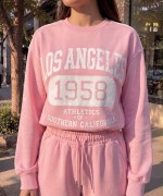 LOS ANGELES 1958 YAZILI SWEATSHİRT  Pembe
