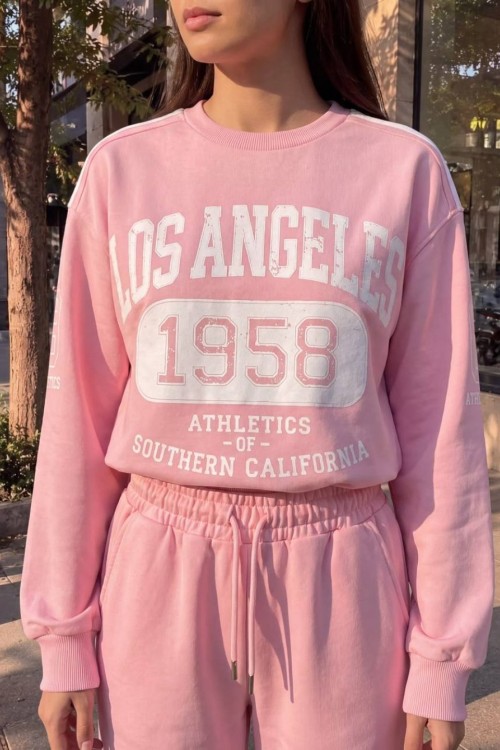LOS ANGELES 1958 YAZILI SWEATSHİRT  Pembe