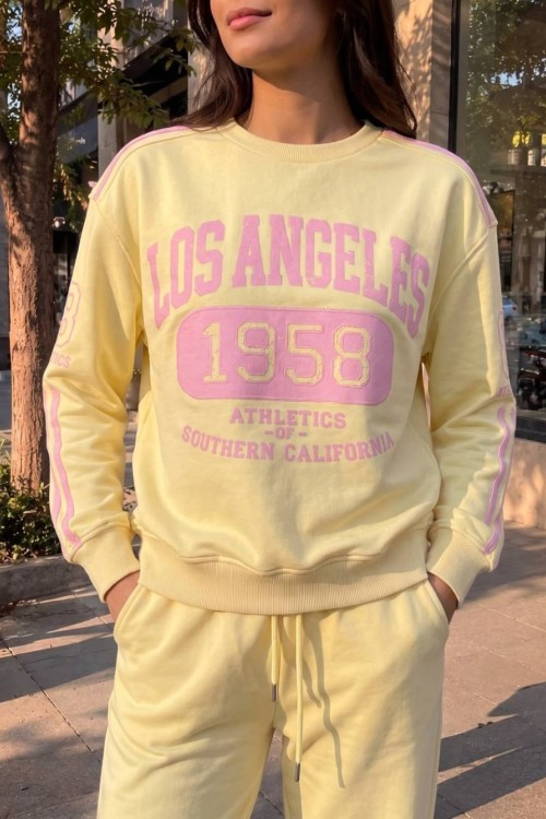 LOS ANGELES 1958 YAZILI SWEATSHİRT  Sarı