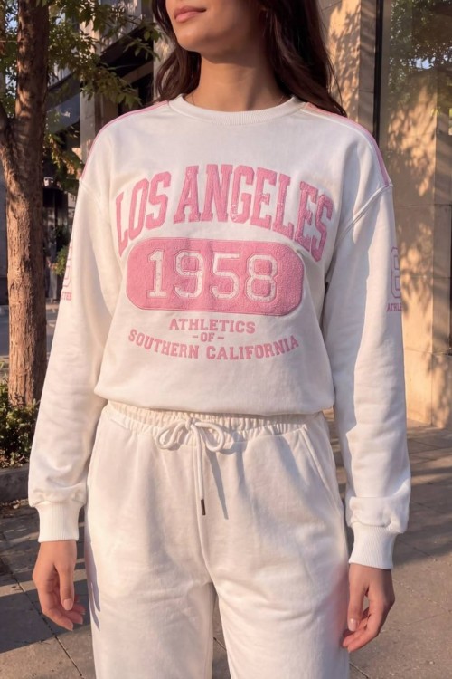 LOS ANGELES 1958 YAZILI SWEATSHİRT  Beyaz