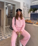 OMUZ ÇİÇEK İŞLEMELİ SWEATSHİRT  Pembe