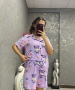 DÜĞMELİ ÇOKLU AYICIKLI ŞORTLU PİJAMA TAKIMI  Mor