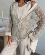 PUL PAYETLİ 3 LÜ MODAL KUMAŞ TAKIM Bej