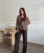 PUL PAYETLİ 3 LÜ MODAL KUMAŞ TAKIM Acı Kahve