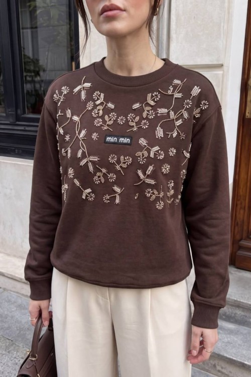 ÇİÇEKLİ MİN MİN SWEAT  Acı Kahve
