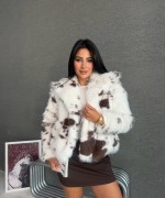 İTHAL DESENLİ PELUŞ KÜRK MONT  Beyaz