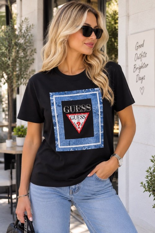 GES KOT DETAY TİŞÖRT  Siyah
