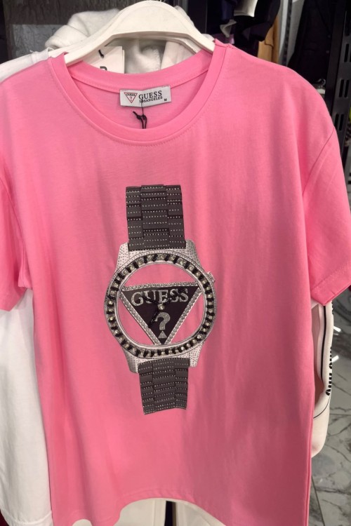 GES SAAT DESENLİ TİŞÖRT Pembe