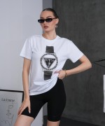 GES SAAT DESENLİ TİŞÖRT Beyaz