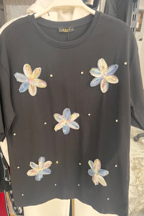 5 papatyalı TİŞÖRT  Siyah