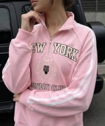 YARIM FERMUAR NEW YORK SWEATSHİRT  Pembe