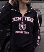 YARIM FERMUAR NEW YORK SWEATSHİRT  Siyah