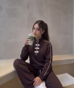 YAKA FERMUAR İŞLEME DETAY İKİLİ TAKIM  Acı Kahve