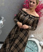 EKOSE DETAY KAYIK YAKA ELBİSE  Acı Kahve