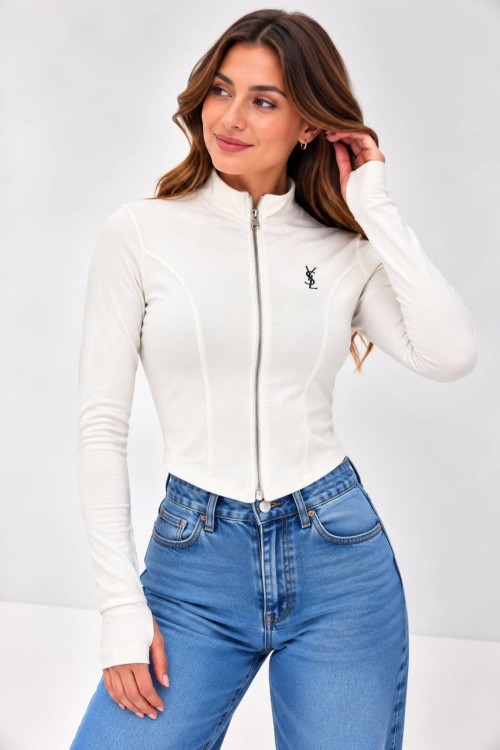 YSL OSYHO KUMAŞ FERMUARLI BADİ  Beyaz