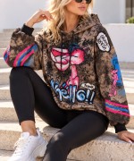 Pembe pantr baskılı kapüşonlu Sweatshirt  Kahverengi
