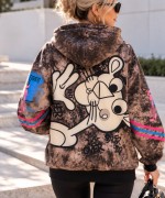 Pembe pantr baskılı kapüşonlu Sweatshirt  Kahverengi