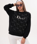 DEAR TAŞ BASKILI SWEATSHİRT  Siyah