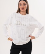 DEAR TAŞ BASKILI SWEATSHİRT  Beyaz
