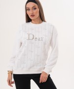 DEAR TAŞ BASKILI SWEATSHİRT  Beyaz