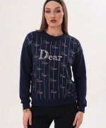 DEAR TAŞ BASKILI SWEATSHİRT  Lacivert