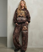 AYICIK BASKI LEOPAR DESEN İKİLİ TAKIM  Kahverengi