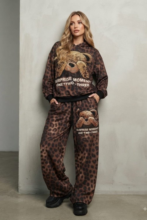 AYICIK BASKI LEOPAR DESEN İKİLİ TAKIM  Kahverengi