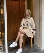 POL YAKA  HOUSTON YAZILI SWEATSHİRT  Bej