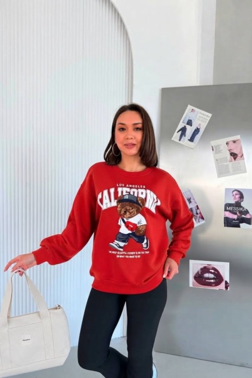 CALIFORNIA YAZILI SWEATSHİRT  Kırmızı