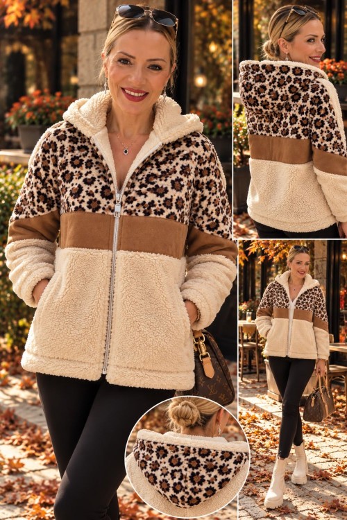 LEOPAR BASKILI PELUŞ MONT Bej