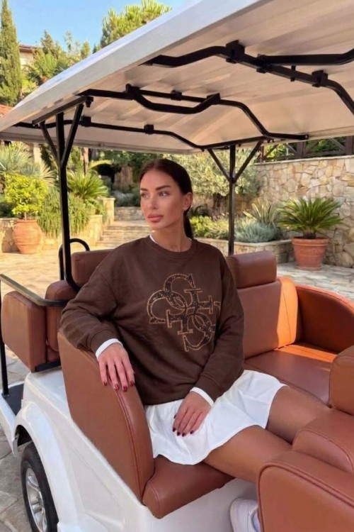 GES İÇ İÇE YAZILI SWEATSHİRT  Acı Kahve