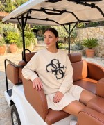 GES İÇ İÇE YAZILI SWEATSHİRT  Bej