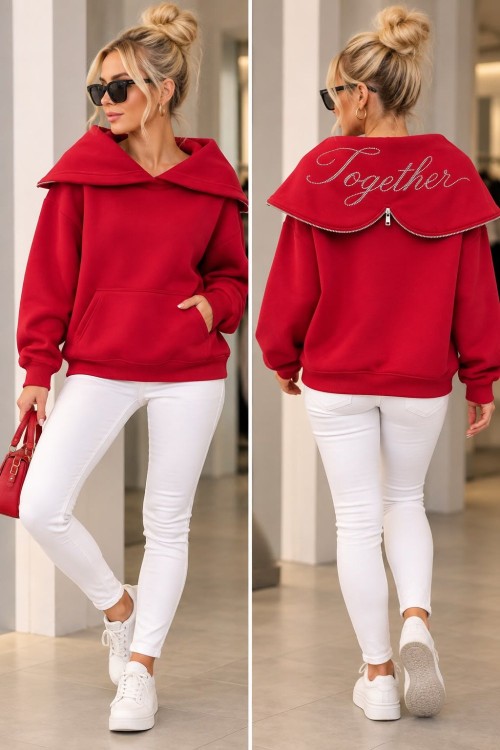 TOGETHER ŞARDONLU SWEATSHİRT  Kırmızı