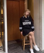 POL YAKA  HOUSTON YAZILI SWEATSHİRT  Siyah