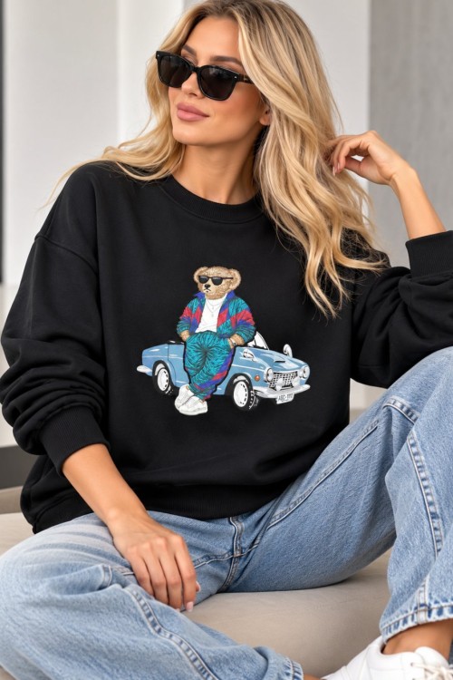 Arabalı seksenler  TEDDY  SWEATSHİRT  Siyah