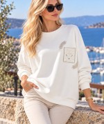 SOL KARE İŞLEME SWEATSHİRT  Beyaz